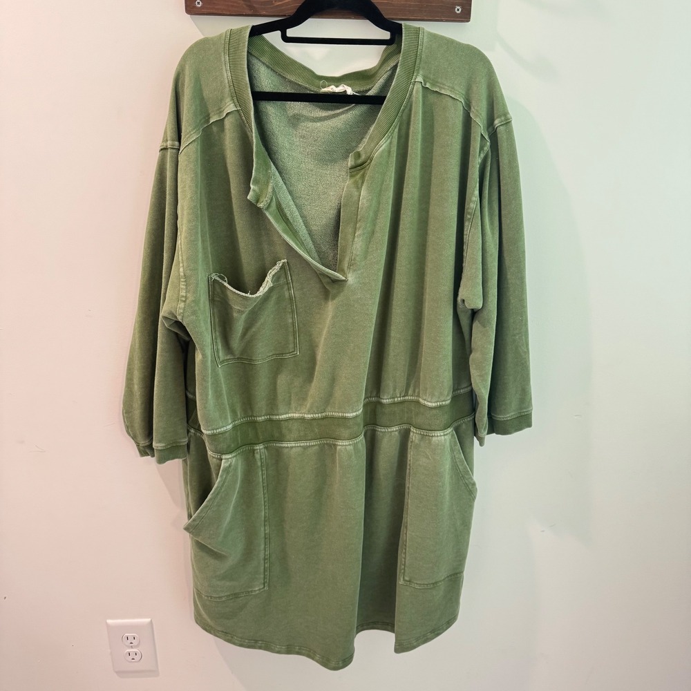 Daily Practice by Anthropologie A+ Green Sweatshirt Dress Henley Mini 3X Plus